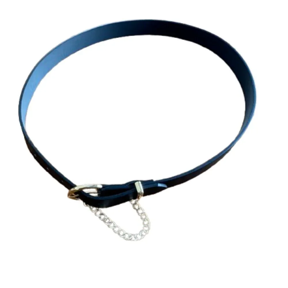 Vegan black leather belt with silver (L-XL)